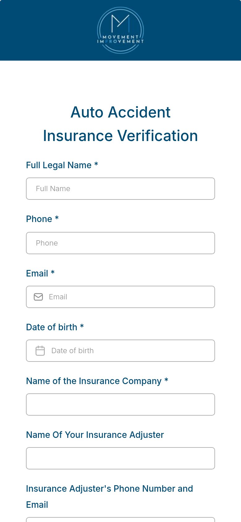 Auto accident insurance verification form