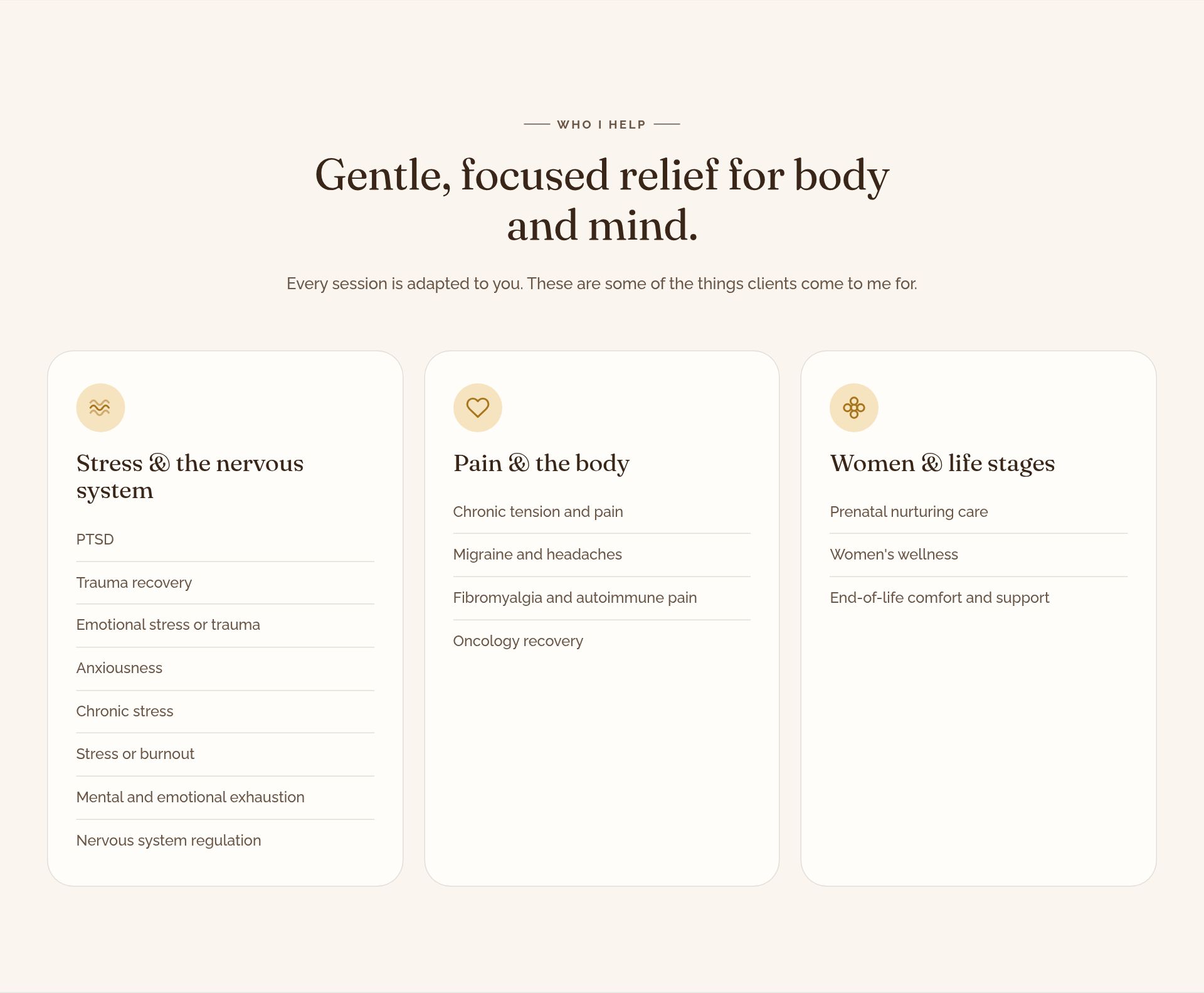 Who you help section from a client site