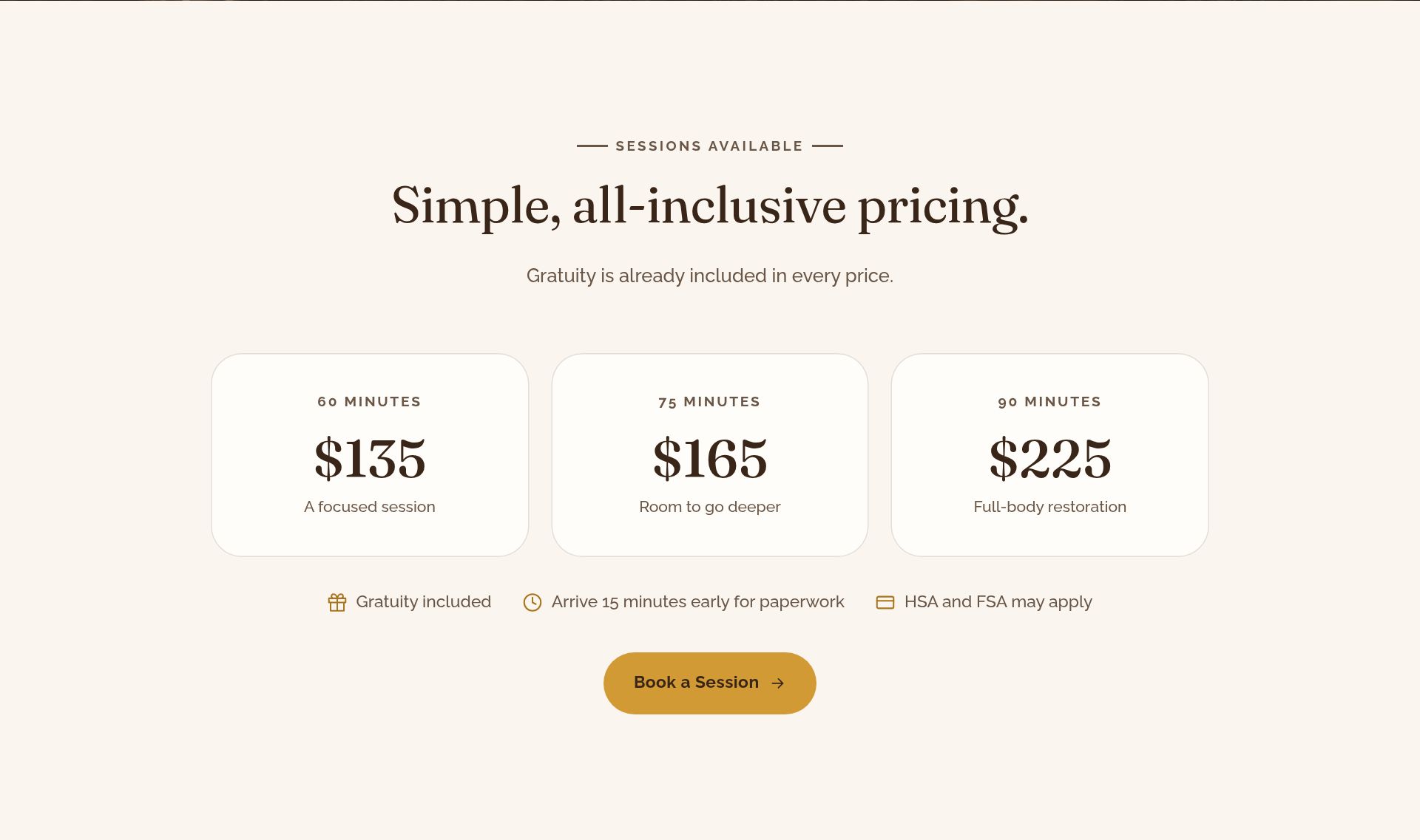 Price table section from a client site