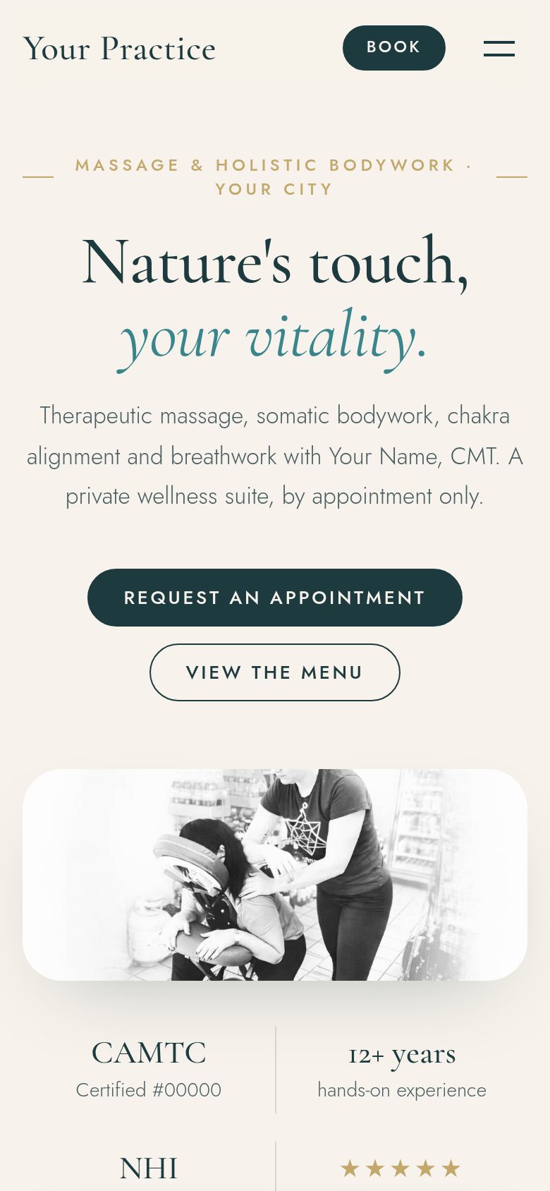 Massage and wellness suite on a phone